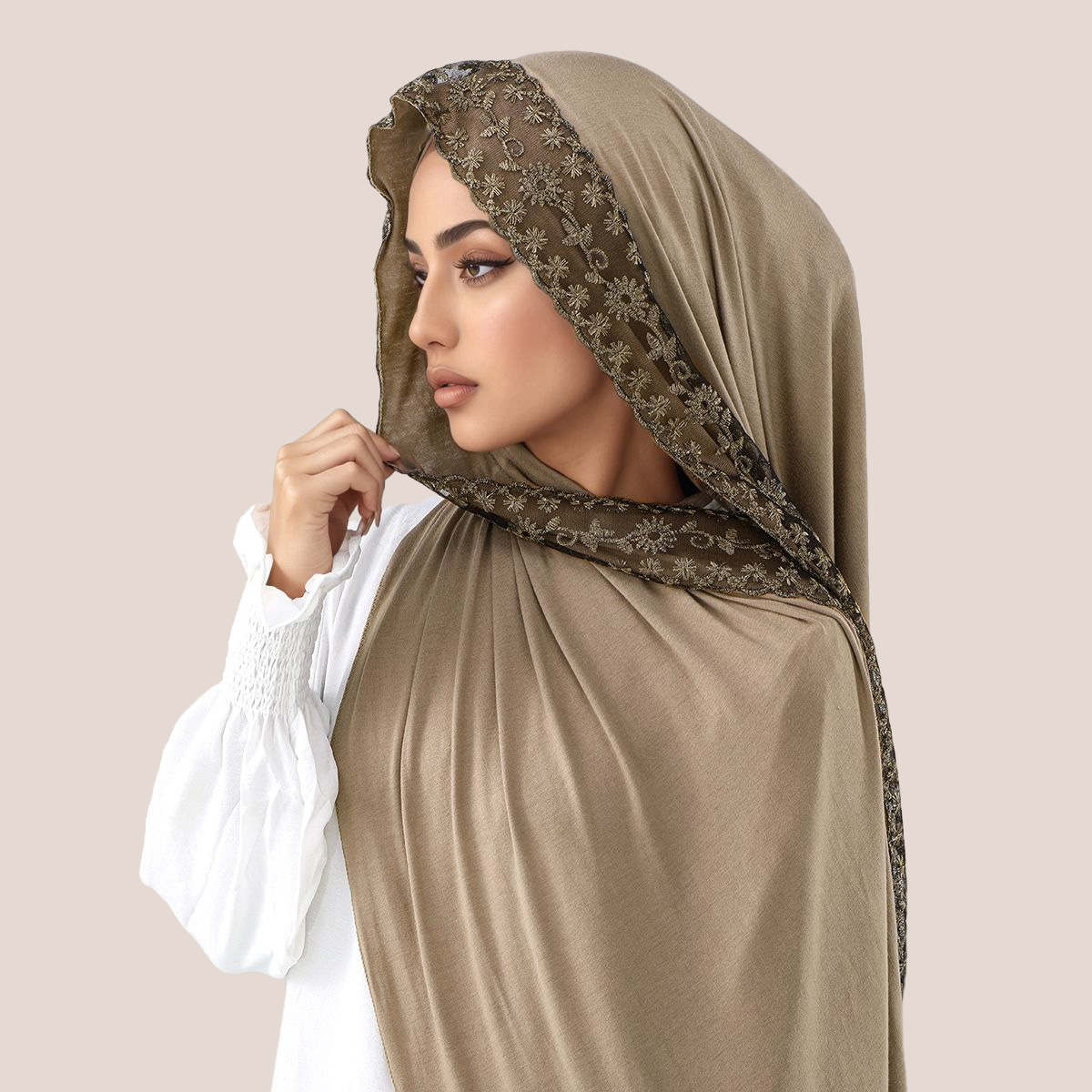 Head Wrap Turban - Kant Borduren Katoen Jersey Moslim Hijab