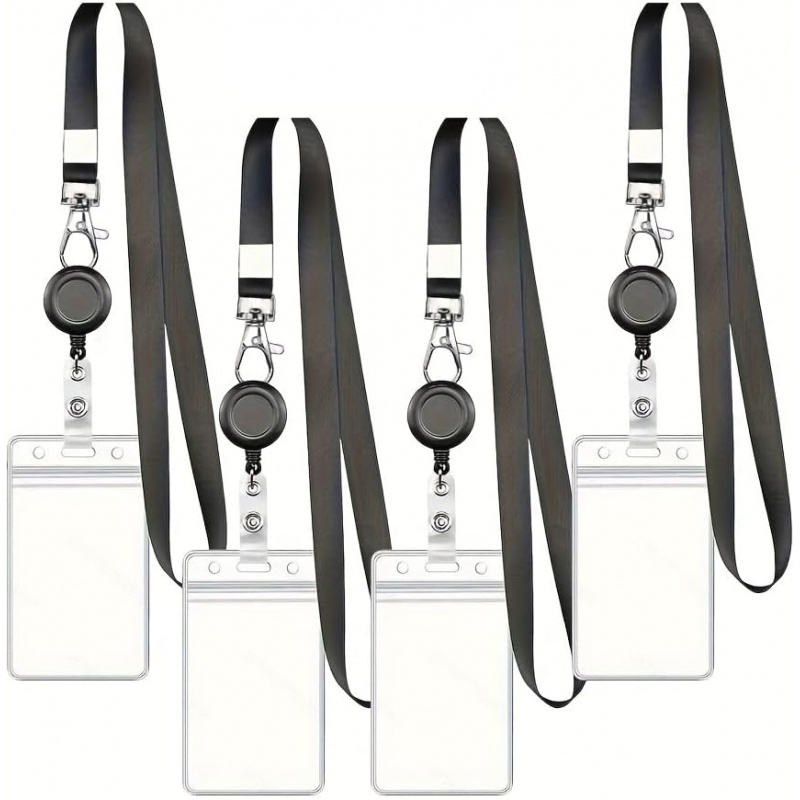 Lanyard Badge Holder - 4 STUKS Lanyard Zwart Intrekbare Badge