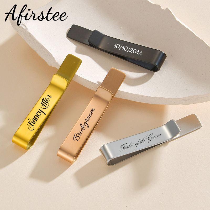 Tie Bar Set Gift - Afirstee roestvrij staal gegraveerde naam dasspeldjes