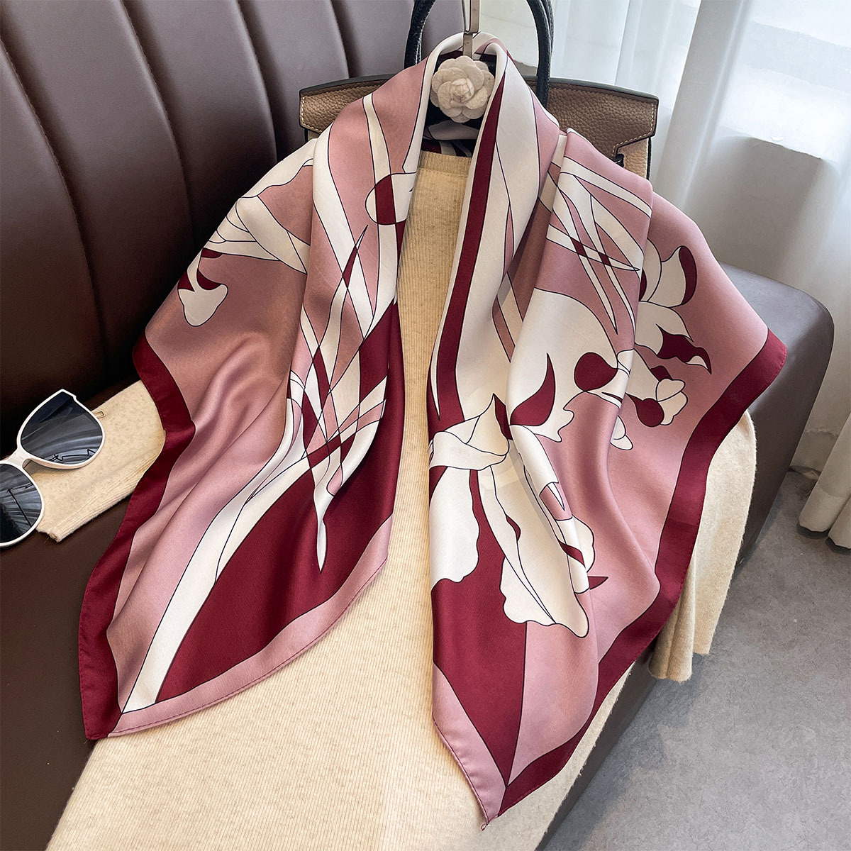Ascot Neck Scarf - Luxe 90*90Cm Vierkante Sjaal Twill Zijde