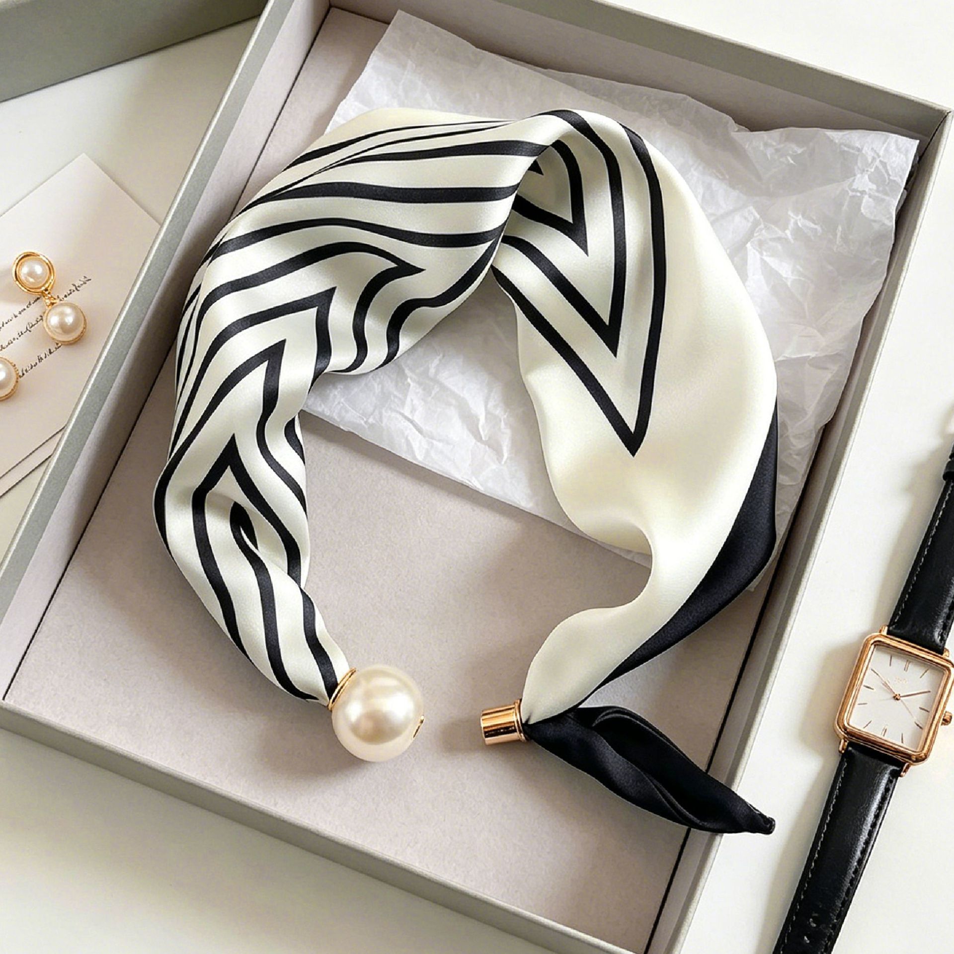 Ascot Neck Scarf - Elegante chique parelstreep sjaals damesmode handige