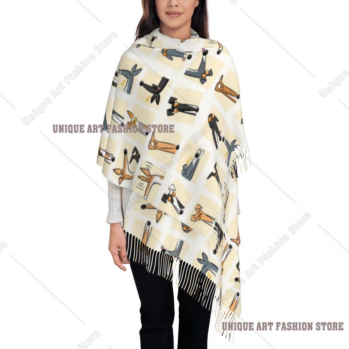Pashmina Wrap Large - Dames Kwastje Sjaal Hoofd Omhoog Crème