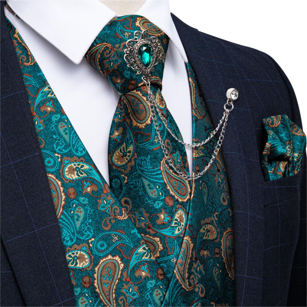 Pocket Square Set - Nieuwe Teal Green Paisley Formele Jurk