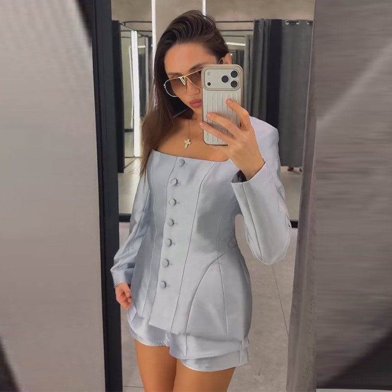 Pocket Square Set - Casual knoopjasje, shorts pak dames effen