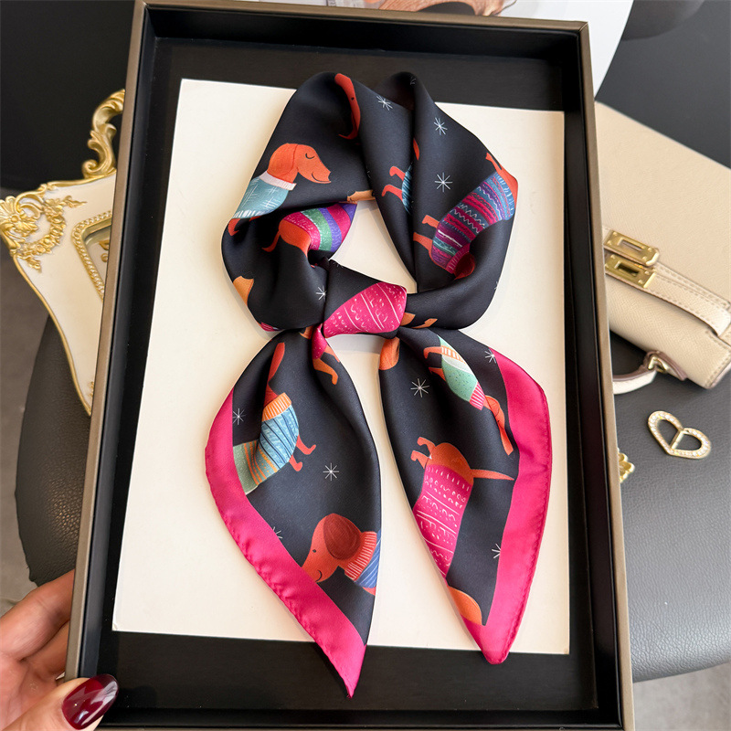 Scarf Silk Square - Mode Wiener Hond Print Bandana Sjaal