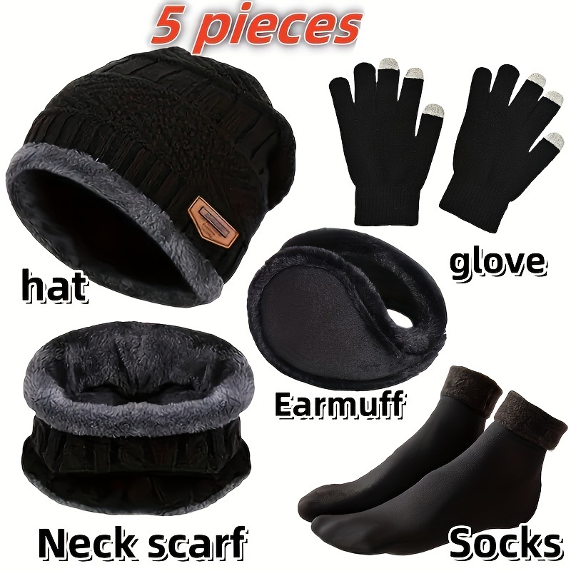 Muffler Men Wool - Herenwintermuts, outdoorwintersjaal, handschoenen, halslijn, één plus