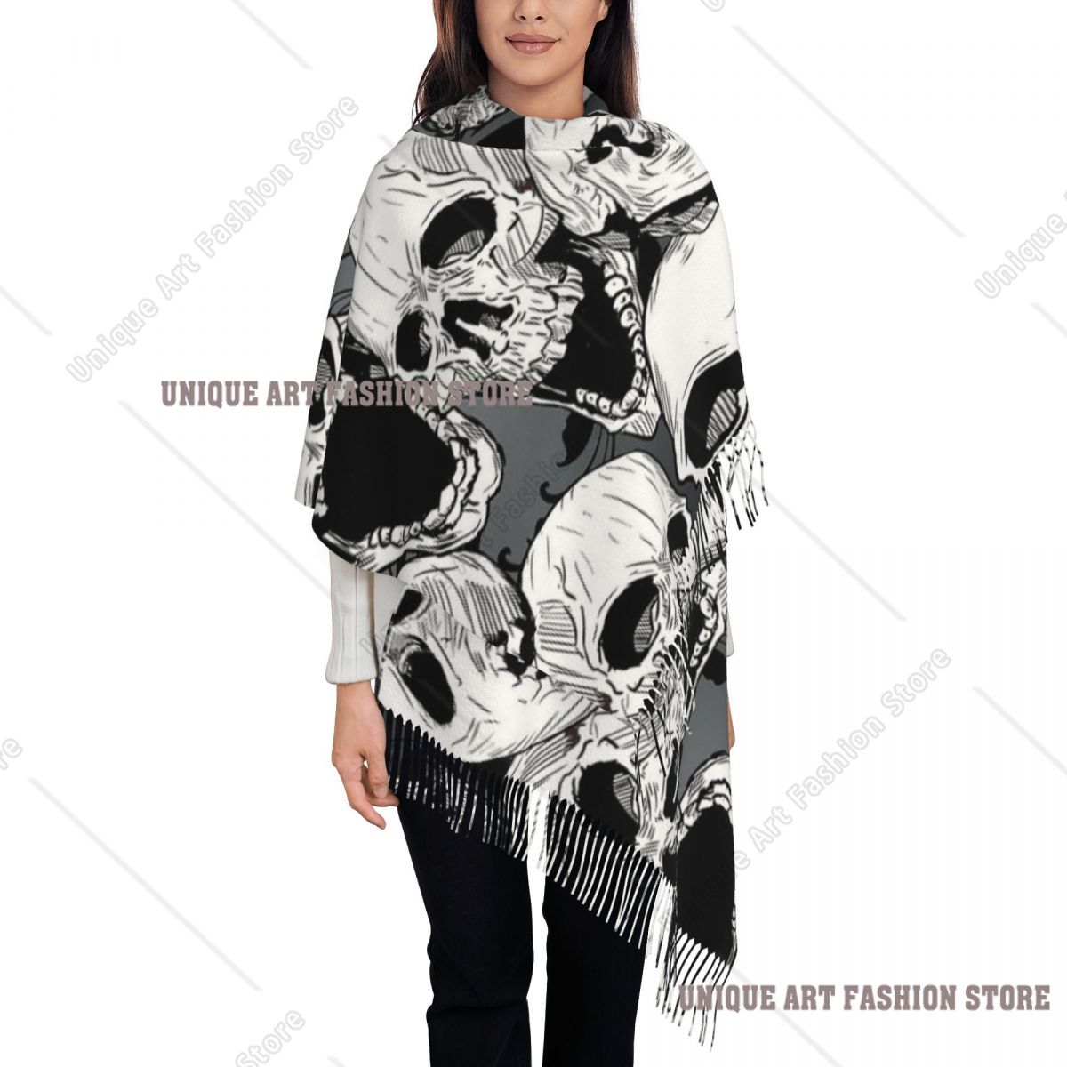 Pashmina Wrap Large - Womens Kwastje Sjaal Death Skull Gothic