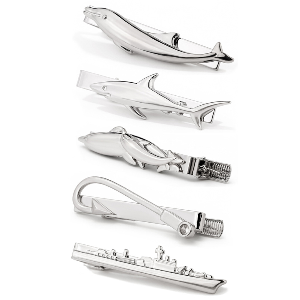 Tie Clip Silver - Creatieve dierenstrikkenklem voor heren, zilveren haai-dolfijnvormige