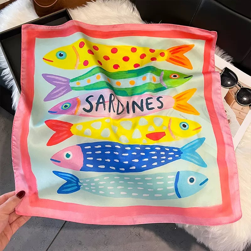 Scarf Silk Square - Mode Vis Patroon Vierkante Zijden Hoofddoeken