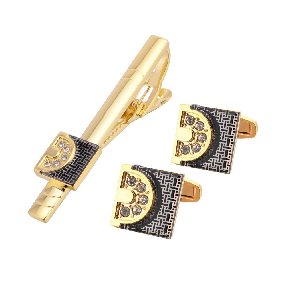 Tie Bar Set Gift - Goudkleurige manchetknopen en stropdasclipset voor heren,