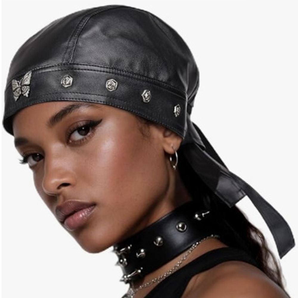 Bandana Doo Rag - Nieuwe PU lederen zwarte bikerpet verstelbare