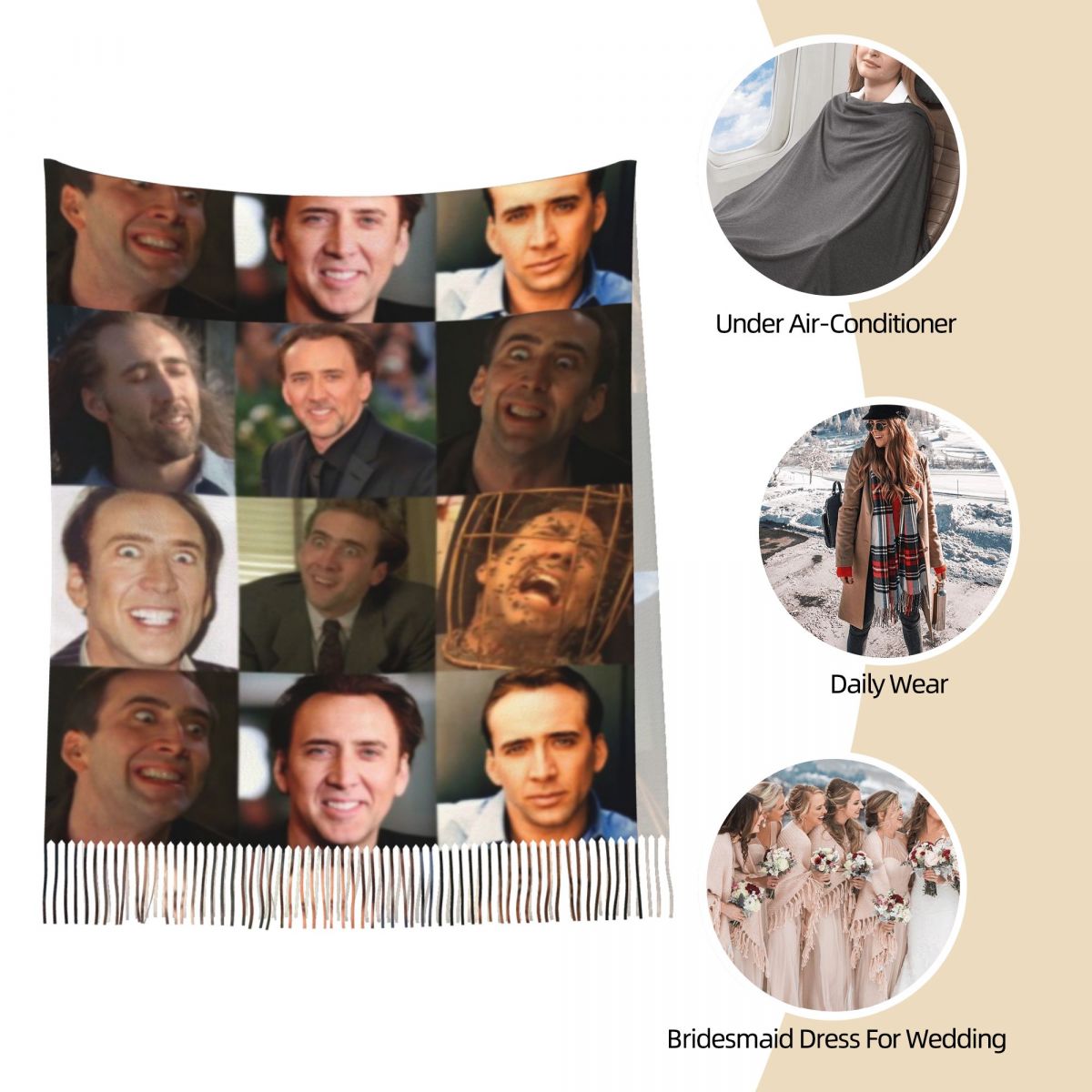 Nicolas Cage Grappig Gezicht M - Pashmina Wrap Large recensie en prijs