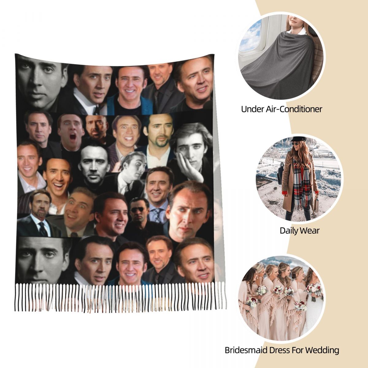 Nicolas Cage Colllage Sjaal Wr - Pashmina Wrap Large recensie en prijs