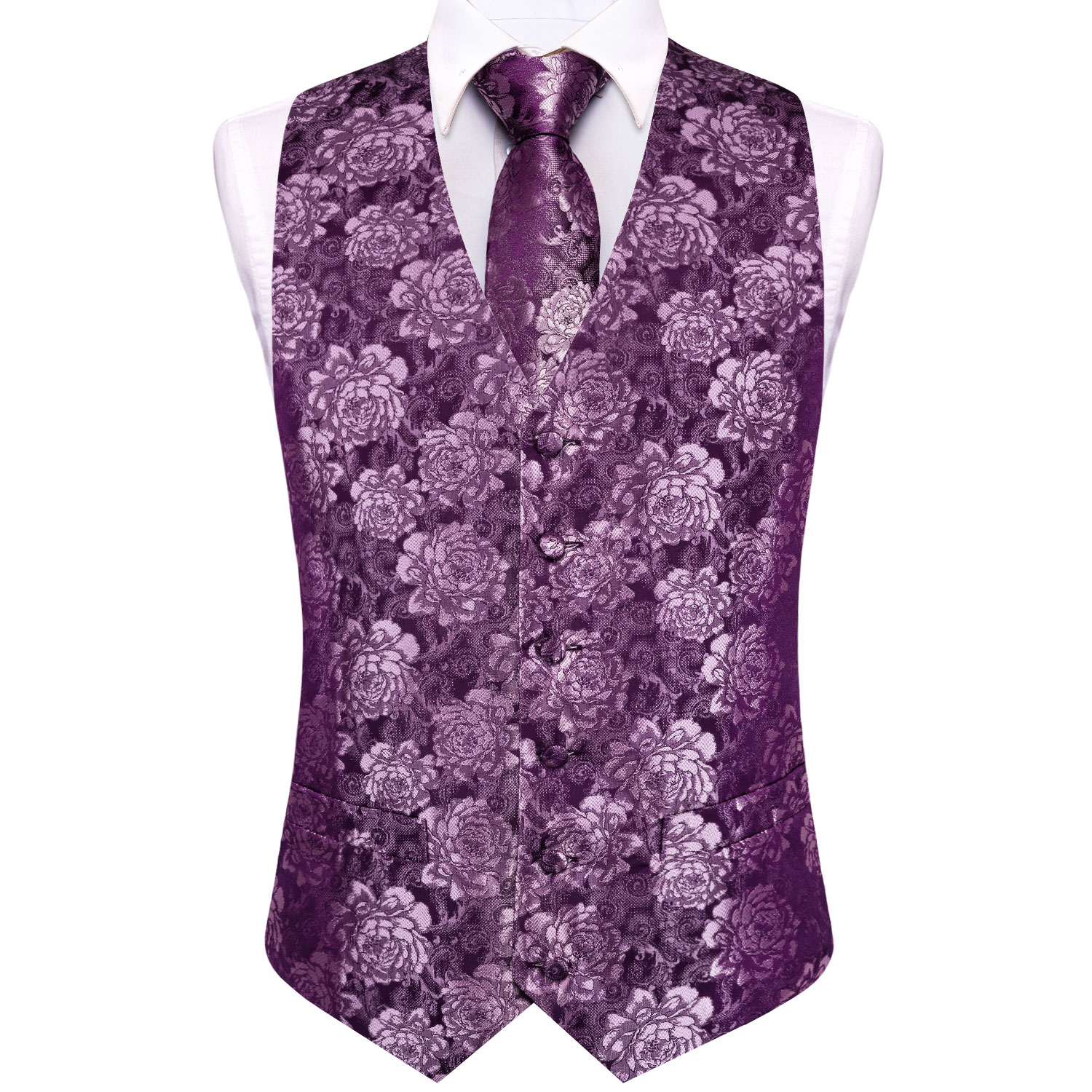 Paarse bloemenroos herenvest 5 - Pocket Square Set recensie en prijs
