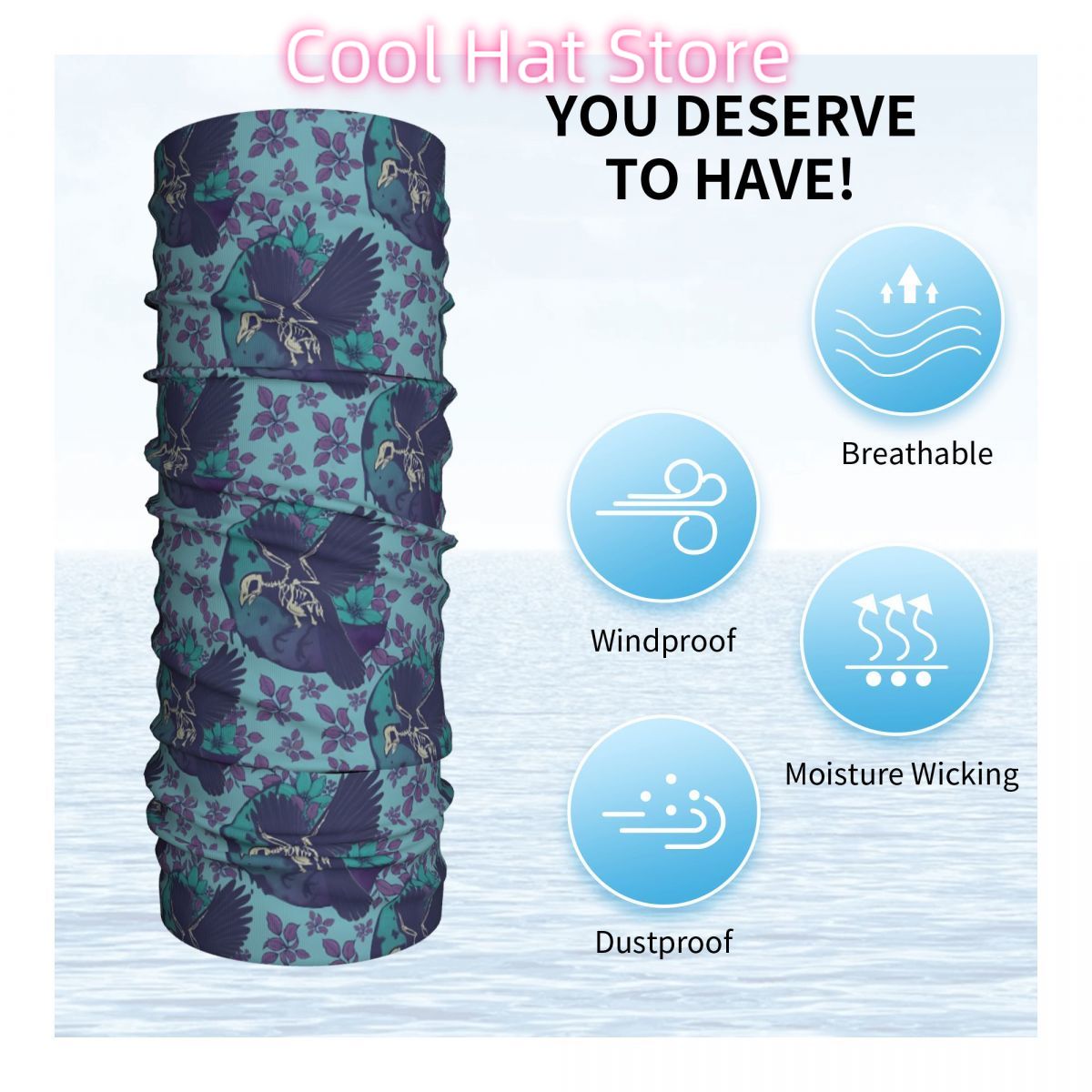 Raven skelet en maan hoofdband - Neck Warmer Tube recensie en prijs