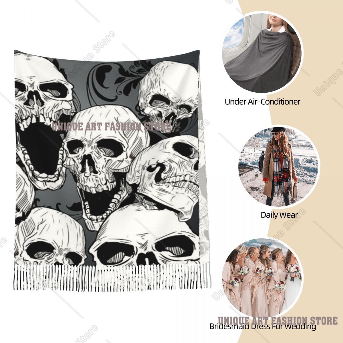 Womens Kwastje Sjaal Death Sku - Pashmina Wrap Large recensie en prijs