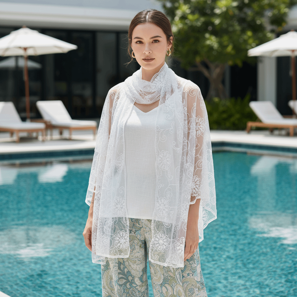 Kanten sjaal Geborduurde bloem - Stole Wedding Shawl recensie en prijs
